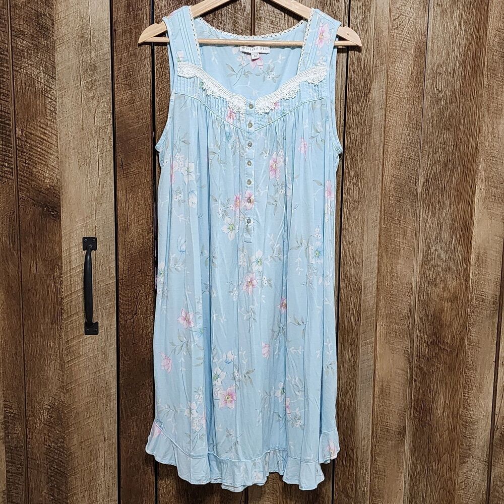 Eileen West Cottage Rose Cotton Lawn Sleeveless Sleep Night Gown Sz M - Picture 2 of 11